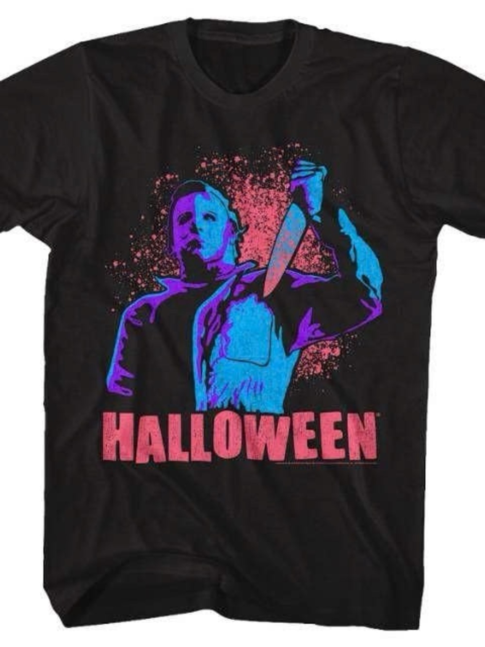 Halloween Michael Myers Neon Graphic Tee - Black